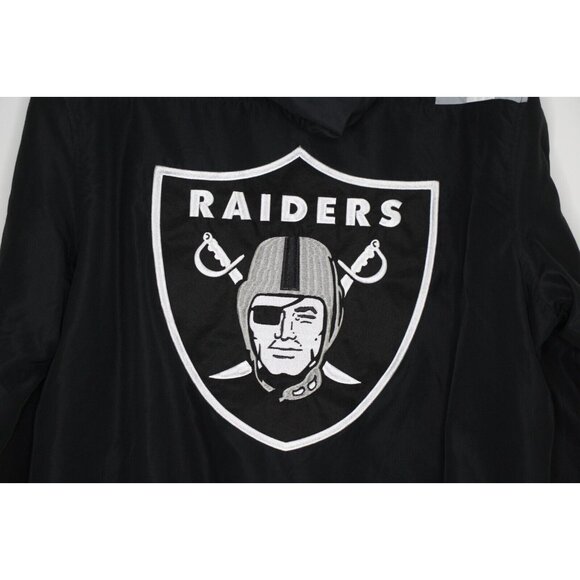 NFL Mens Big Logo Spell Out Oakland Raiders Hooded Reversible Jacket A1531 - Picture 12 of 14